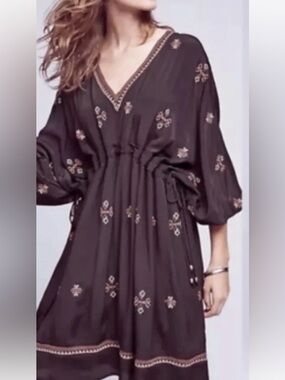 Twelfth Street by Cynthia Vincent Black Embroidered V-Neck Tunic